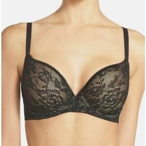 WACOAL Lace Finesse Floral Contour Underwire Bra Black‎ 853201 Sz 34D